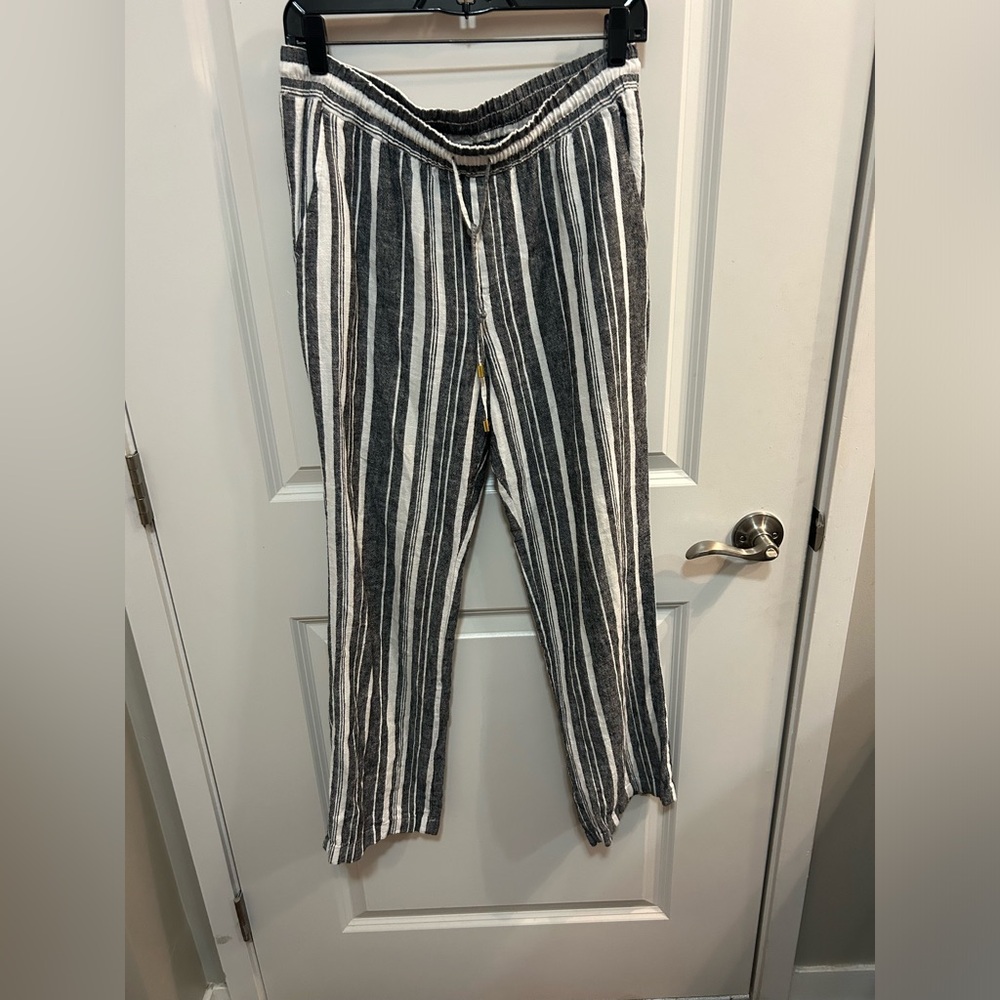 Ellen Tracy Linen White and Gray Striped Pants Coastal Resort Women’s Size S